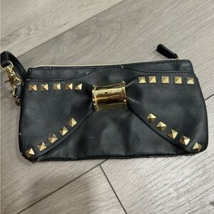 Betsey Johnson Black and Gold Studded Clutch